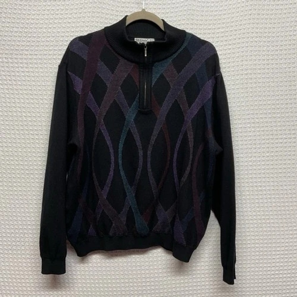 VTG 80s St. Croix Geometric 1/2 Zip CrewNeck Sweater Men XL USA Wool/Polyester